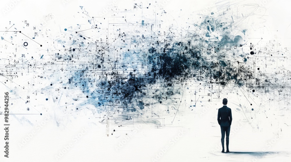 Poster surreal illustration created using mathematical formulas on a white background