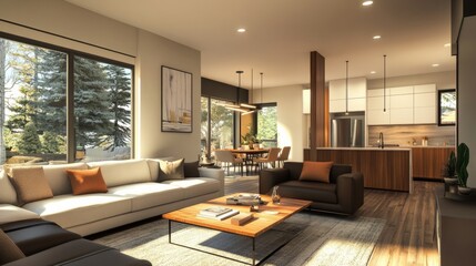 Fototapeta premium Warm and Inviting Living Space with Wooden Accents
