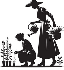 Tree planting silhouette vector illustration isolated on a white background