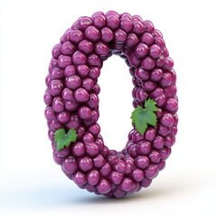3D number 0 with grape texture realistic modern design, soft lighting, white background. 