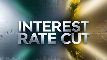 the interest rate cut text with financial background