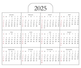 Calendar 2025 year. The week starts on Sunday.