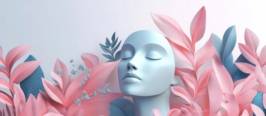 Surreal 3D Garden Concept With Female Face As Background