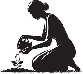 Tree planting silhouette vector illustration isolated on a white background