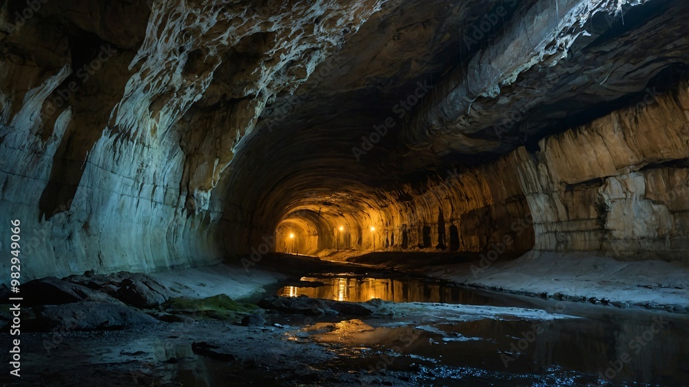 Poster mysterious cave with reflections and soft lighting