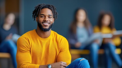 Confident Black Man with Dreadlocks in Yellow Sweater