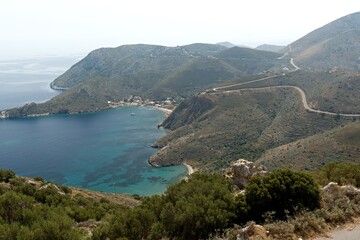 Fototapeta premium View of Porto Kagio village and the Ionian sea on the Mani peninsula. Laconia, Peloponnese. Greece.