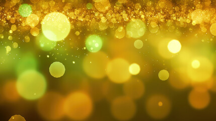 Blur bookeh gold lights or flashes on a lime color background