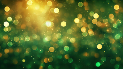 Blur bookeh gold lights or flashes on a green color background