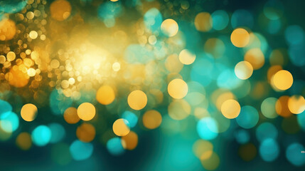 Obraz premium Blur bookeh gold lights or flashes on a cyan color background