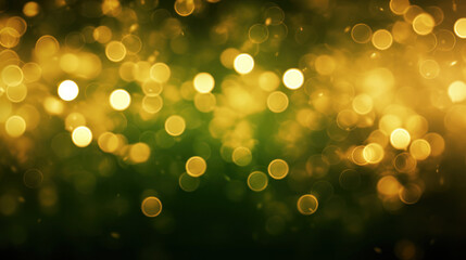 Blur bookeh gold lights or flashes on a dark lime color background