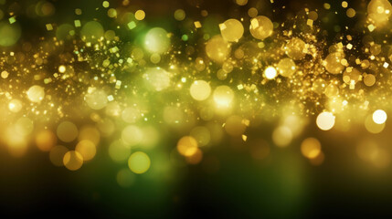 Obraz premium Blur bookeh gold lights or flashes on a dark lime color background