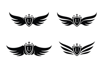 Set of wings symbol logo combined with letter u and creative element