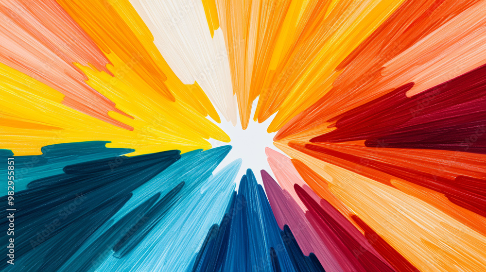 Poster vibrant abstract color explosion created with pencil strokes, showcasing dynamic blend of hues that 