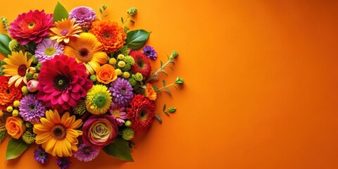 Vibrant and Colorful Flower Arrangement with intricate patterns on Orange Background