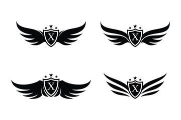 Naklejka premium Set of wings symbol logo combined with letter x and creative element