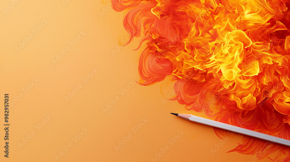 Aufkleber dynamic explosion of fiery colors on paper with pencil, creating vibrant and energetic visual. warm 
