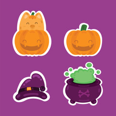 vectorized stickers of cute halloween characters