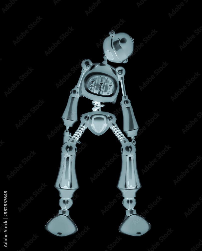 Poster funny robot cartoon is in shut down pose