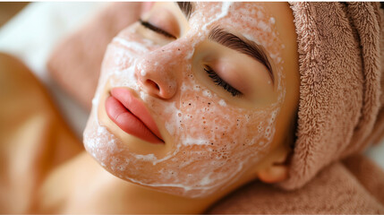 Woman Enjoying a Relaxing Facial Treatment With a Cleansing Mask at a Spa
