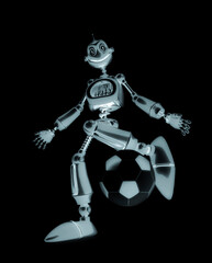 funny robot cartoon is playing football