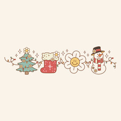 cute Christmas illustration retro style of separator with decorative Christmas elements 