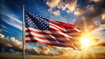Dynamic American flag in motion symbolizing resilience for patriotic themed stock photo
