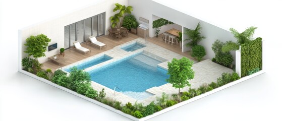 Fototapeta premium Modern Pool Design with Garden and Patio Area
