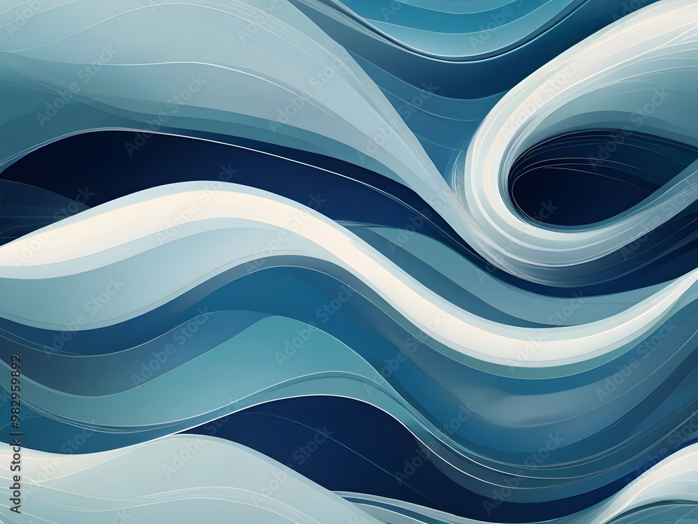 Poster a soothing ocean wave pattern with soft curves and flowing lines in shades of blue, turquoise, and w