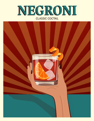 Woman hand holding classic negroni cocktail illustration