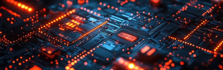 A vivid illustration of connected circuits reflecting digital technology transformation