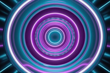 Obraz premium Illuminated Teal and Purple Circular Wave Focus Band Backdrop with Radiant Effects