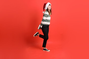 Woman wearing Santa hat