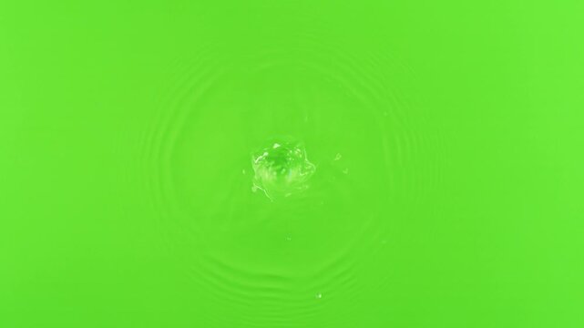 Slow motion of splashing water drop on green screen background , filmed on high speed cinematic camera at 1000 FPS