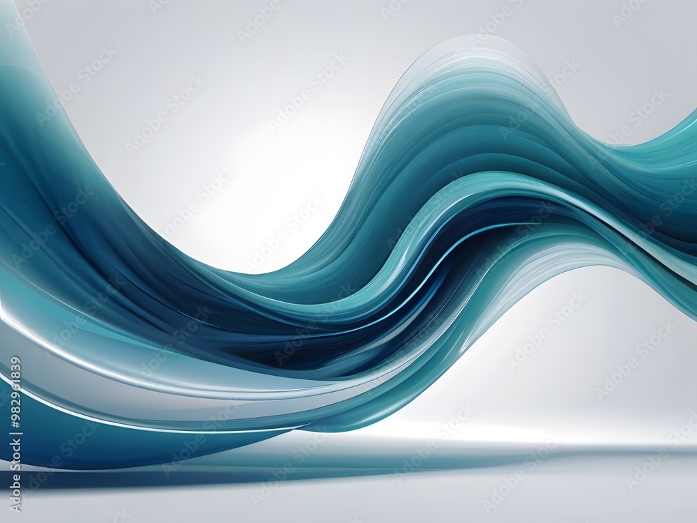 Poster an abstract wave design with flowing curves in shades of blue and teal, creating a dynamic sense of 