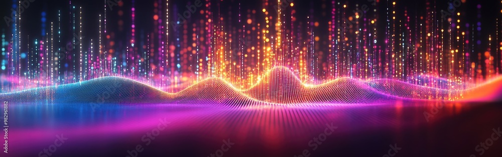 Poster abstract visualization of smart city connections showcasing vibrant gradients and wave patterns