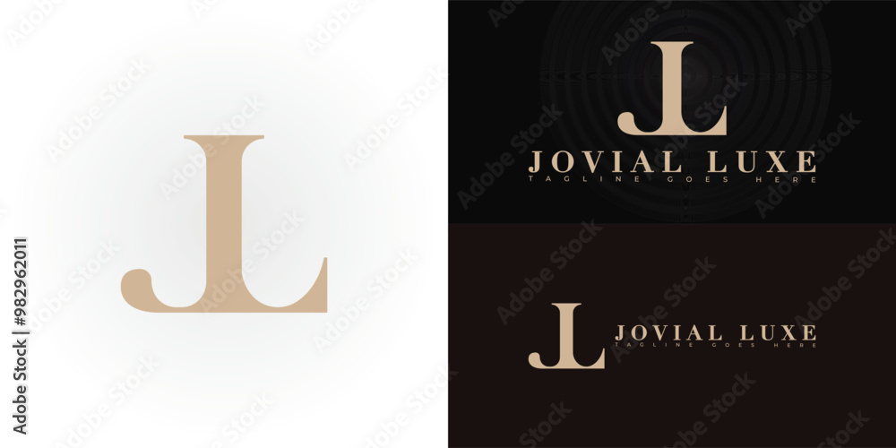 Poster modern vector initial letter jl or lj logo in gold color isolated on multiple background colors. the