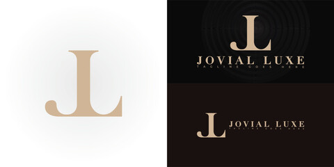 Modern vector initial letter JL or LJ logo in gold color isolated on multiple background colors. The logo is suitable for plastic surgery business logo design inspiration templates.