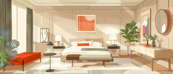 modern bedroom room sketch