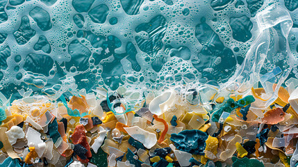 Ocean Pollution   Microplastics in Water with Foam