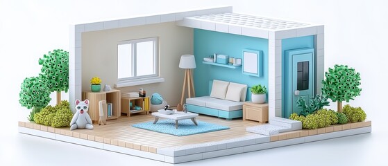 Modern Miniature Living Room with Greenery and Decor