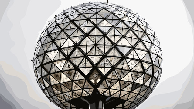 Glowing geodesic dome structure with reflections against a pale background copy space
