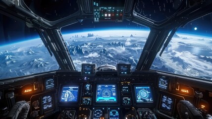 Spaceship Cockpit View of Earth from Orbit,World Space week