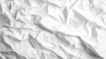 Obraz premium crumpled white paper texture filling frame subtle shadows and highlights emphasize creases and folds creating abstract landscape of peaks and valleys