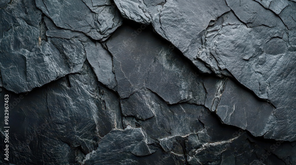 Aufkleber dramatic closeup of dark grey slate texture with intricate patterns of fissures and layers creating 