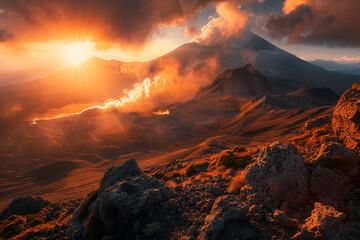 Fototapeta premium A mountain range with a volcano in the background