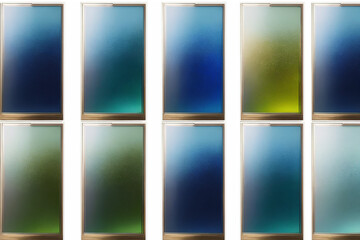 background with squares in stained glass style in teal, blue, and green