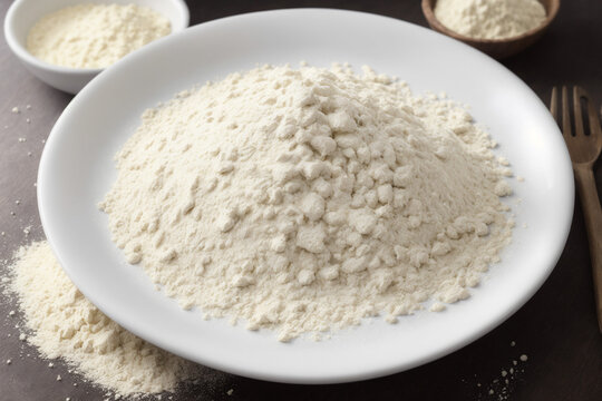 Pile of clumpy, old flour in a bowl, needing to be fixed