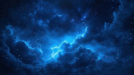 electrifying night sky with brilliant blue lightning bolt dark storm clouds dramatic contrast highenergy atmospheric phenomenon