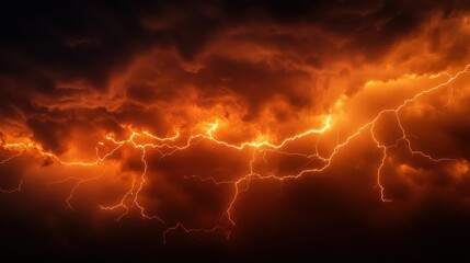 electrifying orange lightning bolts dark stormy sky dramatic contrast forked patterns intense energy ominous atmosphere natures raw power